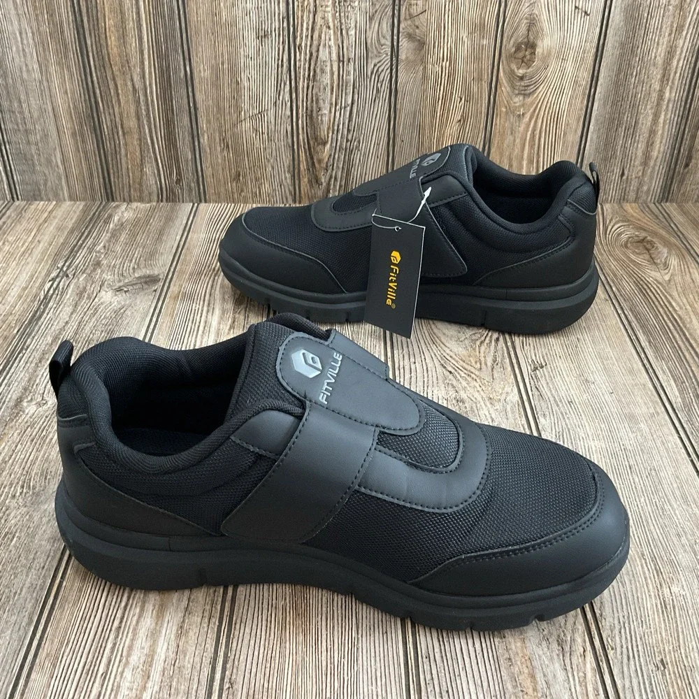 Fitville Marca Men's Size 12 2E Diabetic Shoes Black Comfort Hook Loop Closure